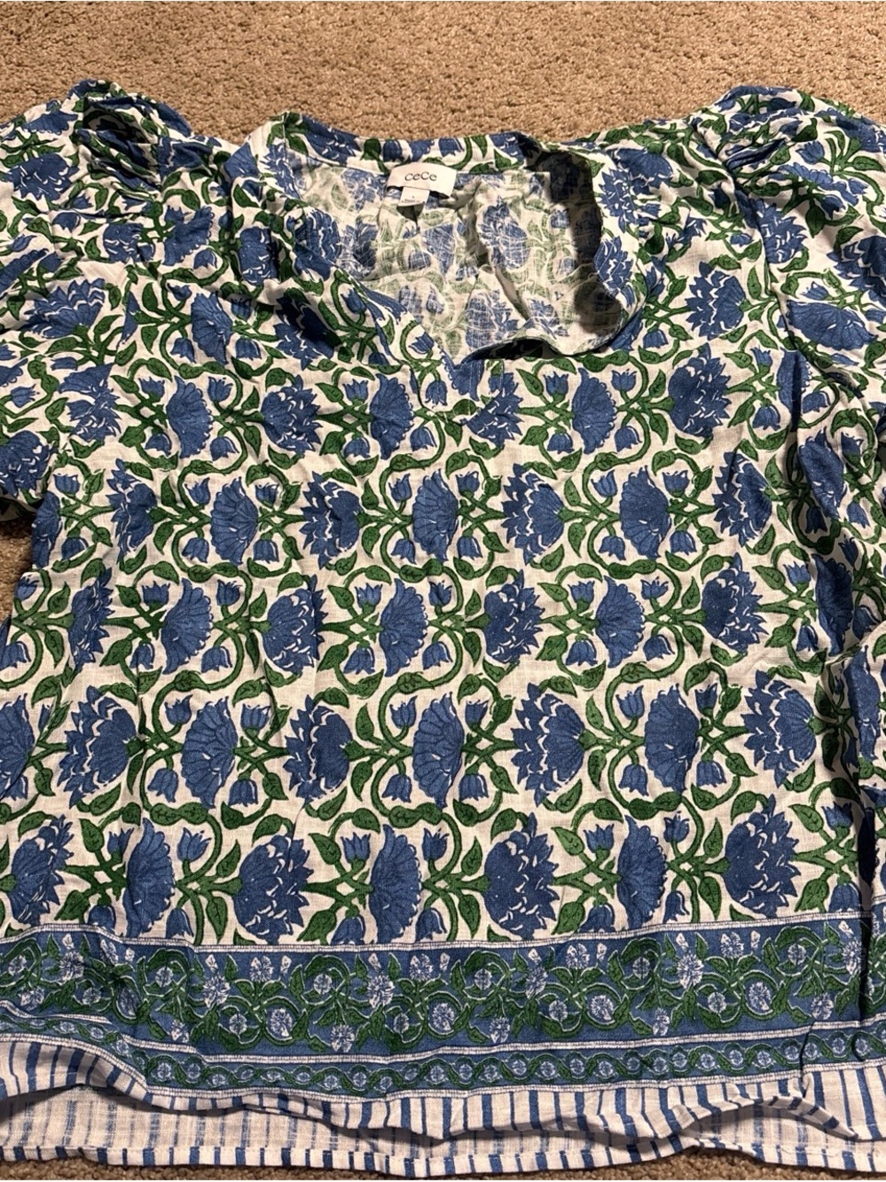 CeCe Blue and Green Floral Shirt